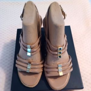 Women's Beige Strappy Wedge Sandals Size 7 1/2 M